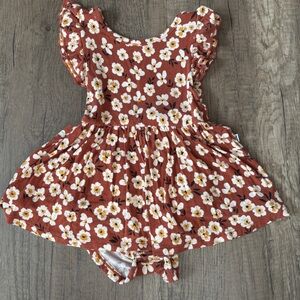 Little Sleepies Mocha Blossoms Flutter Bodysuit Dress 18-24M GUC